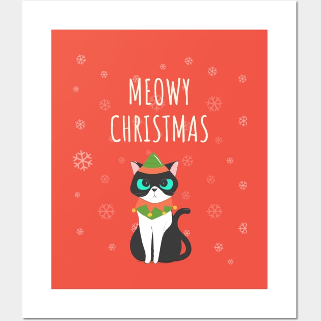 Meowy Cat Christmas Wall Art by MadeBySerif